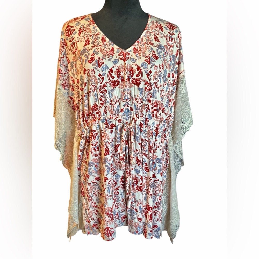 The Muses Lounge Paisley Lace Tunic With Adjustable Tie, Size Oversized Large